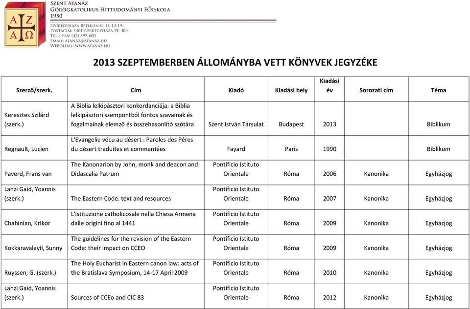 István Társulat Budapest 2013 Biblikum L'Evangelie vécu au désert : Paroles des Péres du désert traduites et commentées Fayard Paris 1990 Biblikum Paverd, Frans van Lahzi Gaid, Yoannis Chahinian,