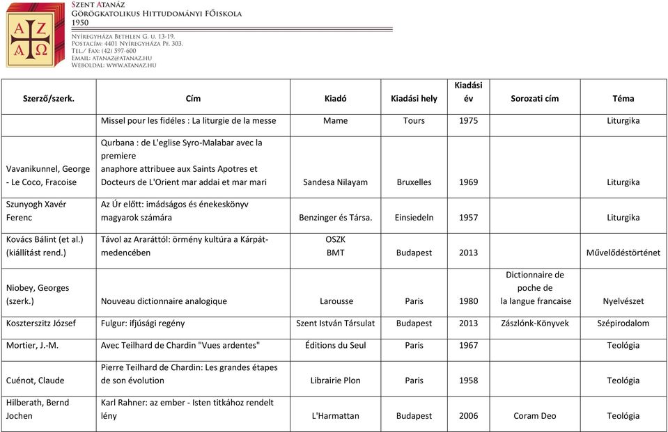 premiere anaphore attribuee aux Saints Apotres et Docteurs de L'Orient mar addai et mar mari Sandesa Nilayam Bruxelles 1969 Liturgika Az Úr előtt: imádságos és énekeskönyv magyarok számára Benzinger