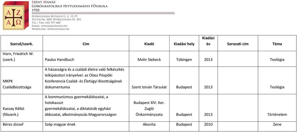 irányelvei: az Olasz Püspöki Konferencia Család- és Életügyi Bizottságának dokumentuma Szent István Társulat Budapest 2013 Teológia Kassay Ildikó