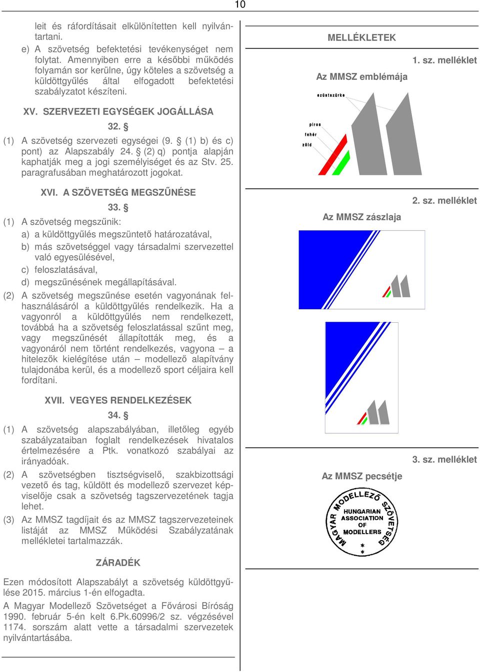 (1) A szövetség szervezeti egységei (9. (1) b) és c) pont) az Alapszabály 24. (2) q) pontja alapján kaphatják meg a jogi személyiséget és az Stv. 25. paragrafusában meghatározott jogokat. XVI.