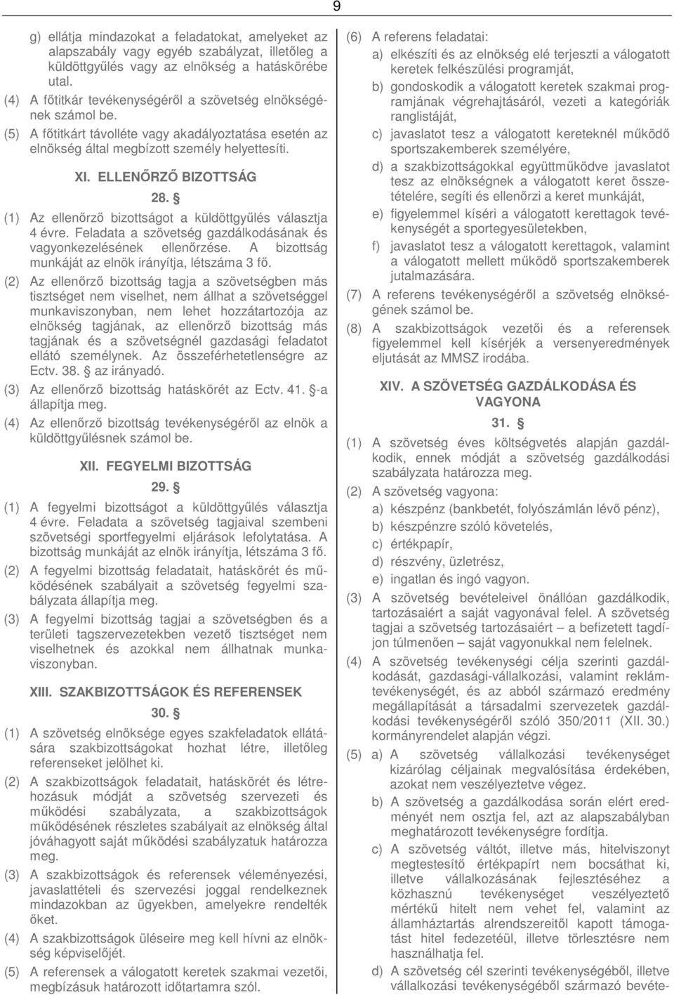 (1) Az ellenőrző bizottságot a küldöttgyűlés választja 4 évre. Feladata a szövetség gazdálkodásának és vagyonkezelésének ellenőrzése. A bizottság munkáját az elnök irányítja, létszáma 3 fő.