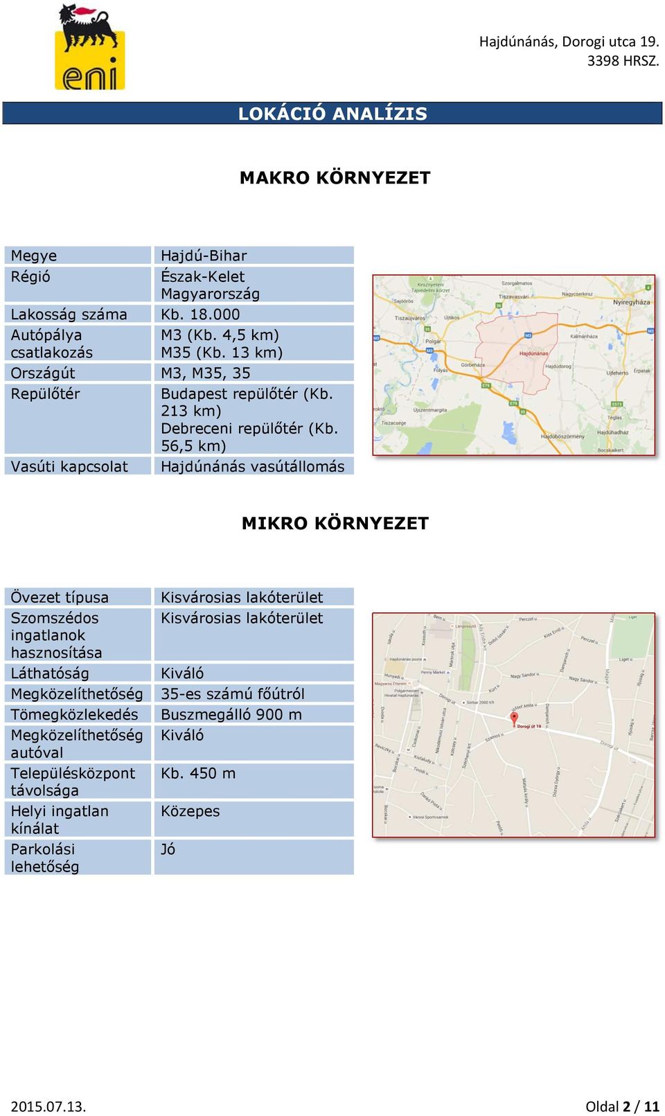 56,5 km) Vasúti kapcsolat Hajdúnánás vasútállomás MIKRO KÖRNYEZET Övezet típusa Kisvárosias lakóterület Szomszédos Kisvárosias lakóterület ingatlanok hasznosítása