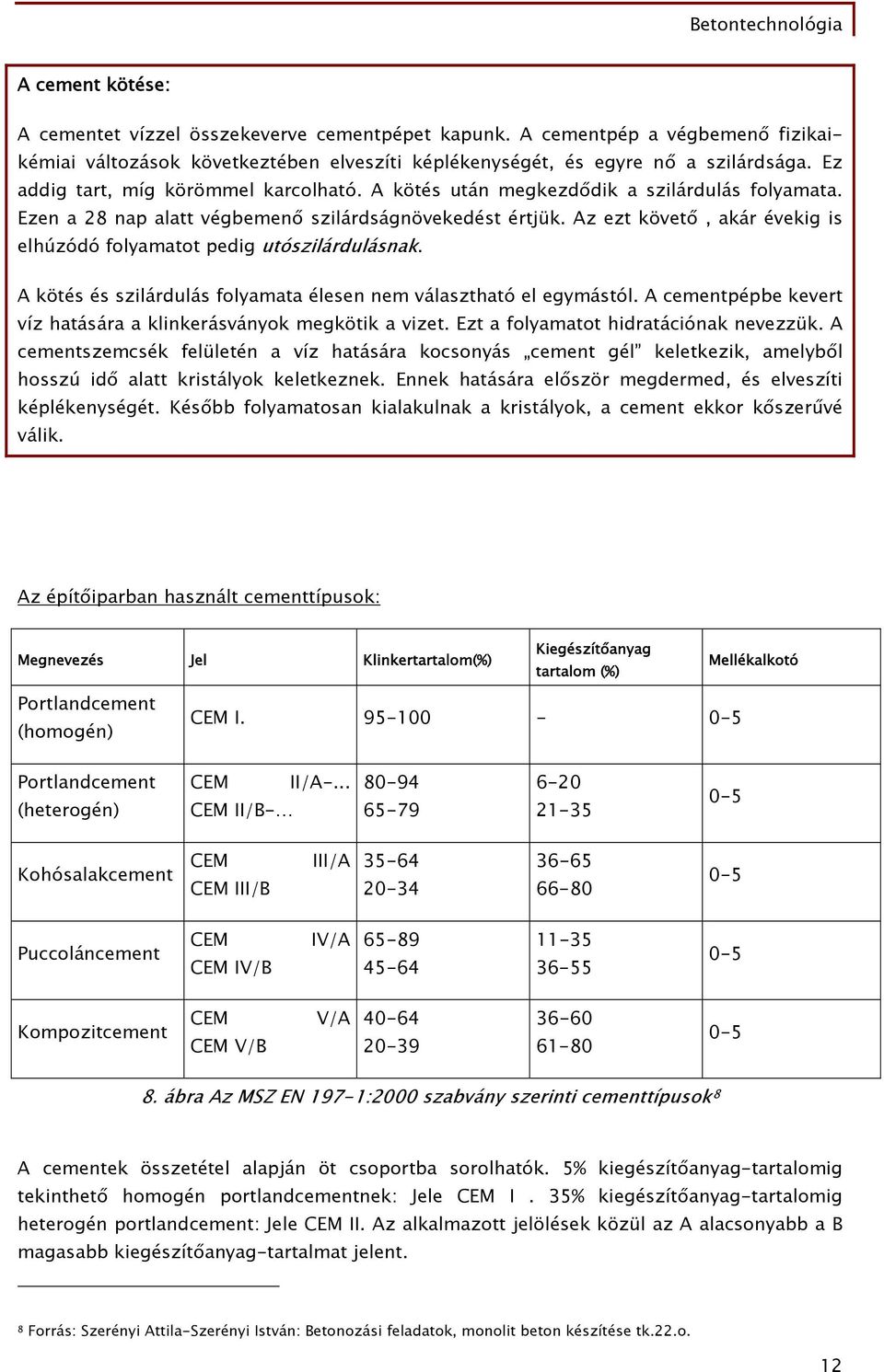 Az ezt követő, akár évekig is elhúzódó folyamatot pedig utószilárdulásnak. A kötés és szilárdulás folyamata élesen nem választható el egymástól.