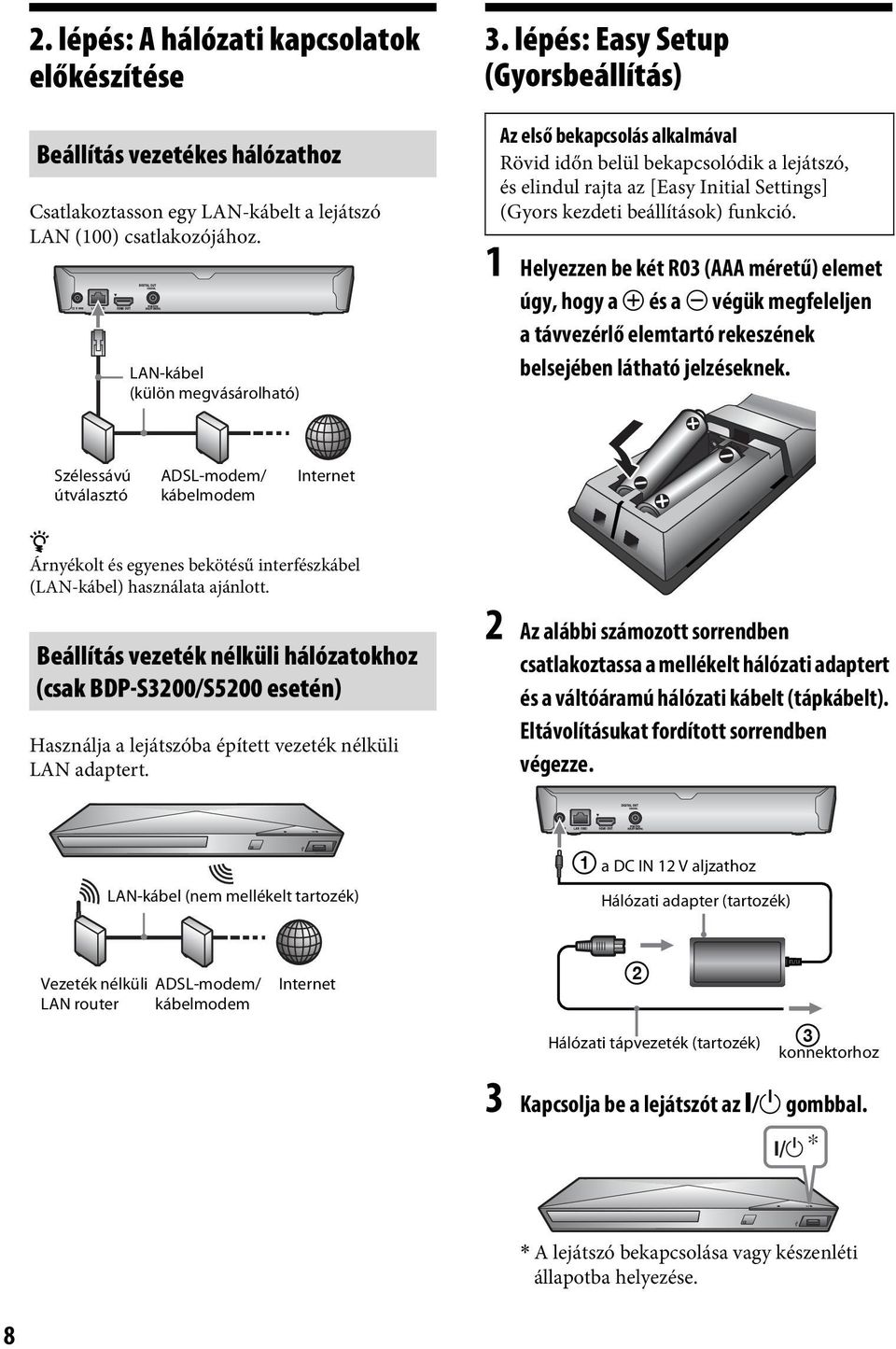 1 Helyezzen be két R03 (AAA méretű) elemet úgy, hogy a 3 és a # végük megfeleljen a távvezérlő elemtartó rekeszének belsejében látható jelzéseknek.