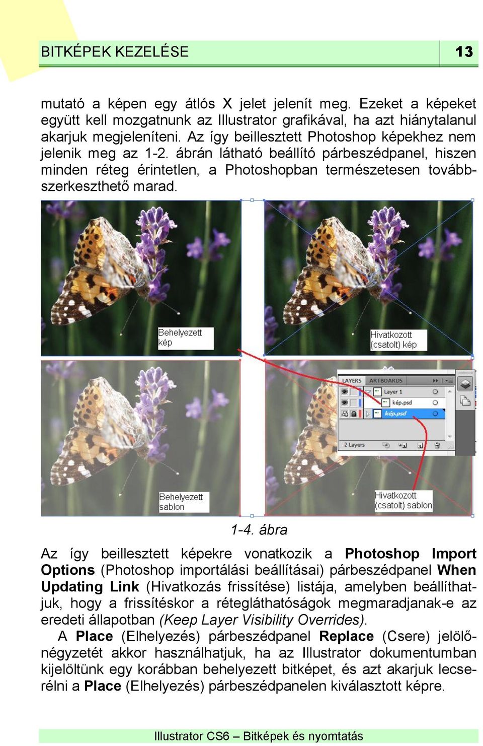 ábra Az így beillesztett képekre vonatkozik a Photoshop Import Options (Photoshop importálási beállításai) párbeszédpanel When Updating Link (Hivatkozás frissítése) listája, amelyben beállíthatjuk,