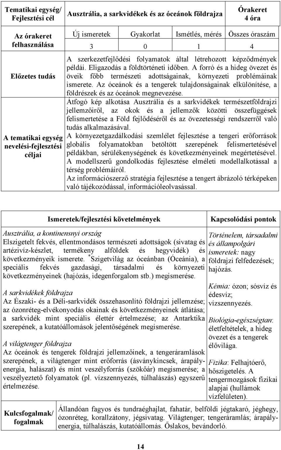 A forró és a hideg övezet és öveik fıbb természeti adottságainak, környezeti problémáinak ismerete. Az óceánok és a tengerek tulajdonságainak elkülönítése, a földrészek és az óceánok megnevezése.