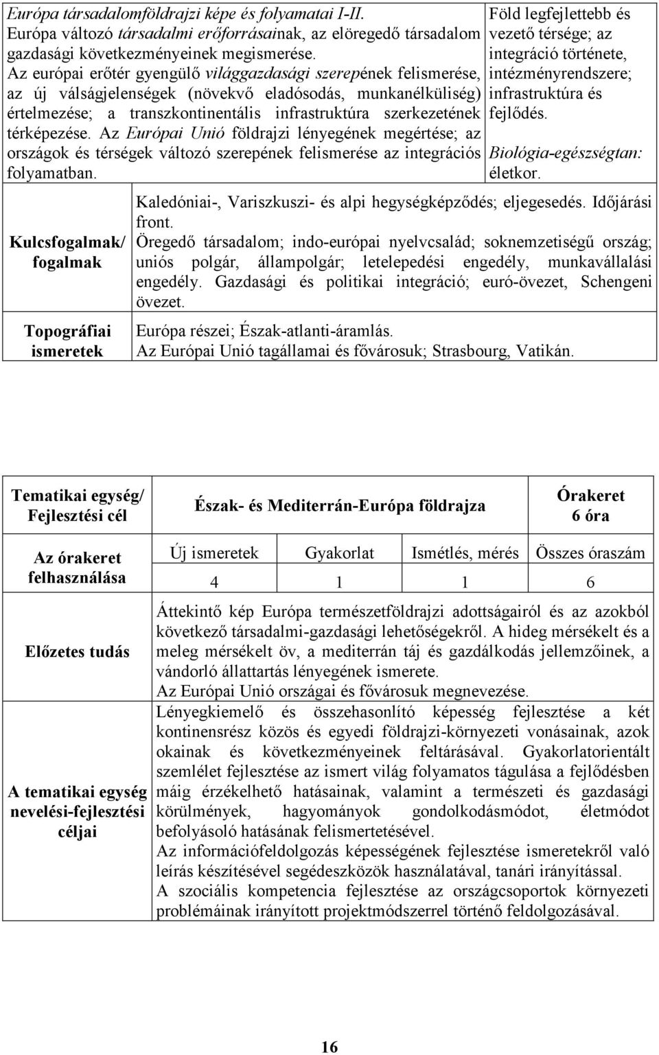 térképezése. Az Európai Unió földrajzi lényegének megértése; az országok és térségek változó szerepének felismerése az integrációs folyamatban.