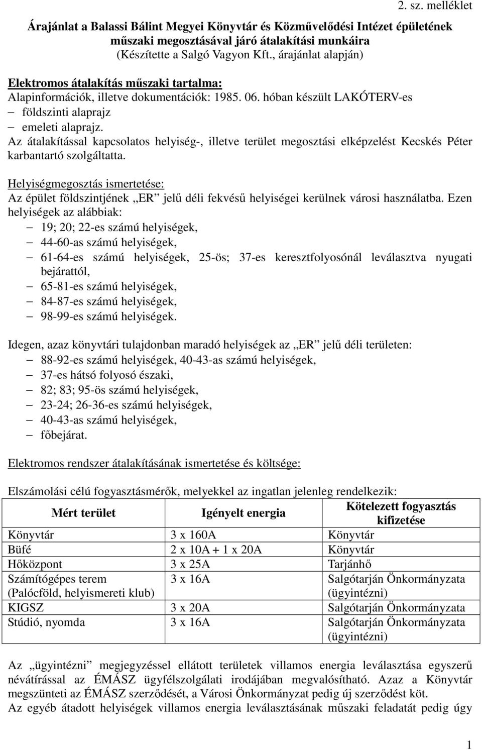 Az átalakítással kapcsolatos helyiség-, illetve terület megosztási elképzelést Kecskés Péter karbantartó szolgáltatta.