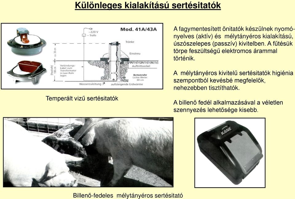 Temperált vizű sertésitatók A mélytányéros kivitelű sertésitatók higiénia szempontból kevésbé megfelelők,