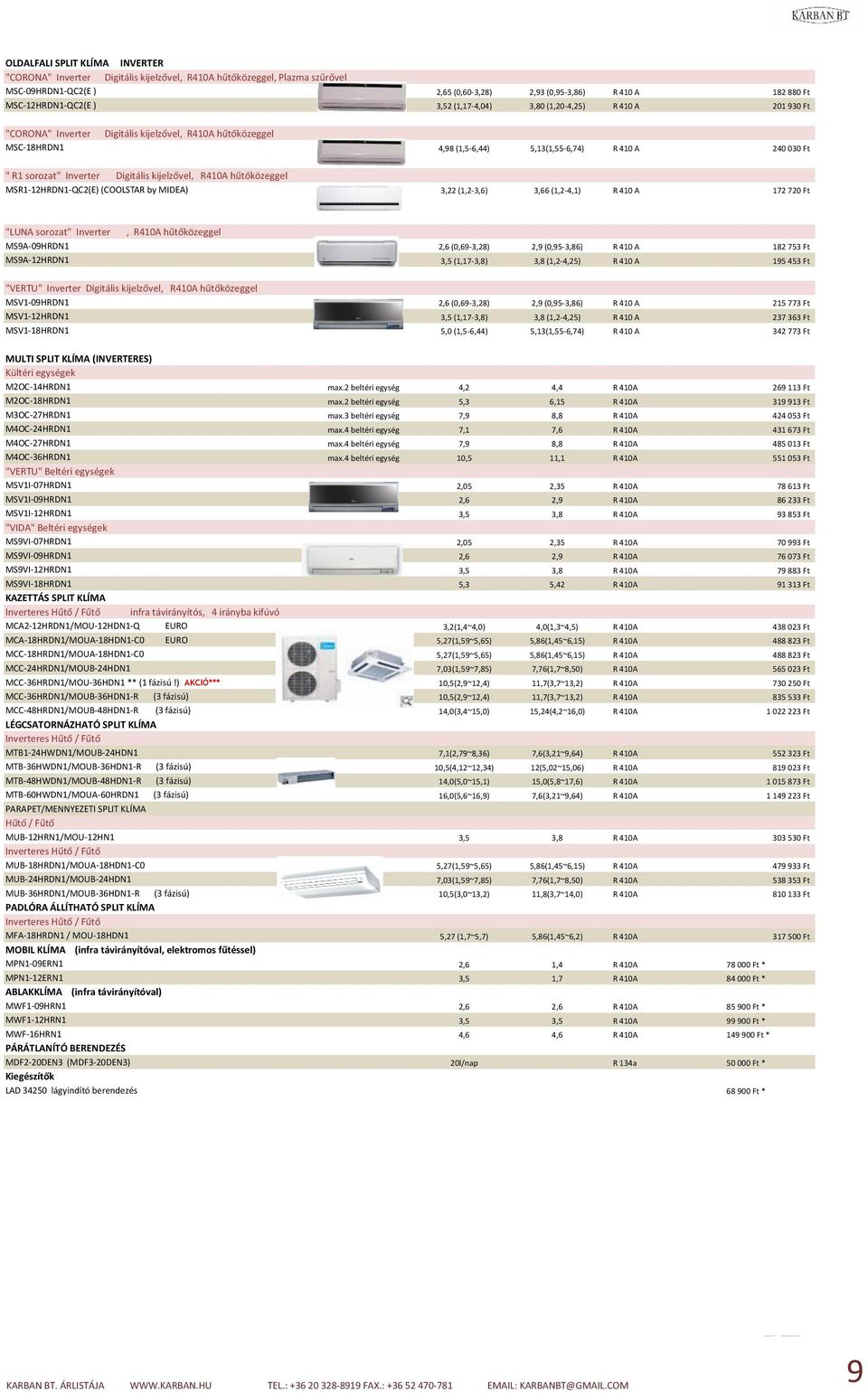 Digitális kijelzővel, R410A hűtőközeggel MSR1-12HRDN1-QC2(E)(COOLSTAR by MIDEA) 3,22 (1,2-3,6) 3,66 (1,2-4,1) R 410 A 172 720 Ft "LUNA sorozat" Inverter, R410A hűtőközeggel MS9A-09HRDN1 2,6