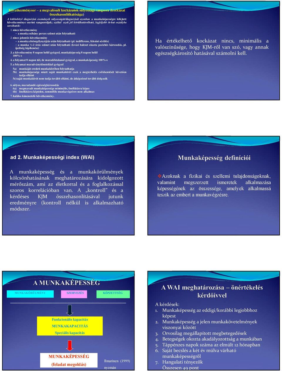 nincs jelentős következmény munk elsősegélynyújtás után folytthtó (pl. indifferens, felszíni sérülés) munk ½-2 órás szünet után folytthtó (kvázi bleset okozt pszichés károsodás, pl.