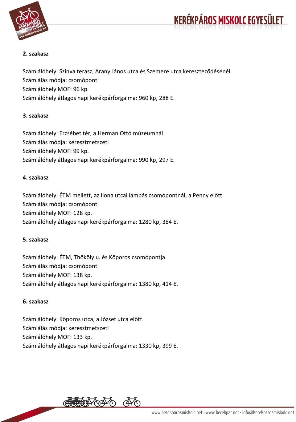 szakasz Számlálóhely: ÉTM mellett, az Ilona utcai lámpás csomópontnál, a Penny előtt Számlálás módja: csomóponti Számlálóhely MOF: 128 kp. Számlálóhely átlagos napi kerékpárforgalma: 1280 kp, 384 E.