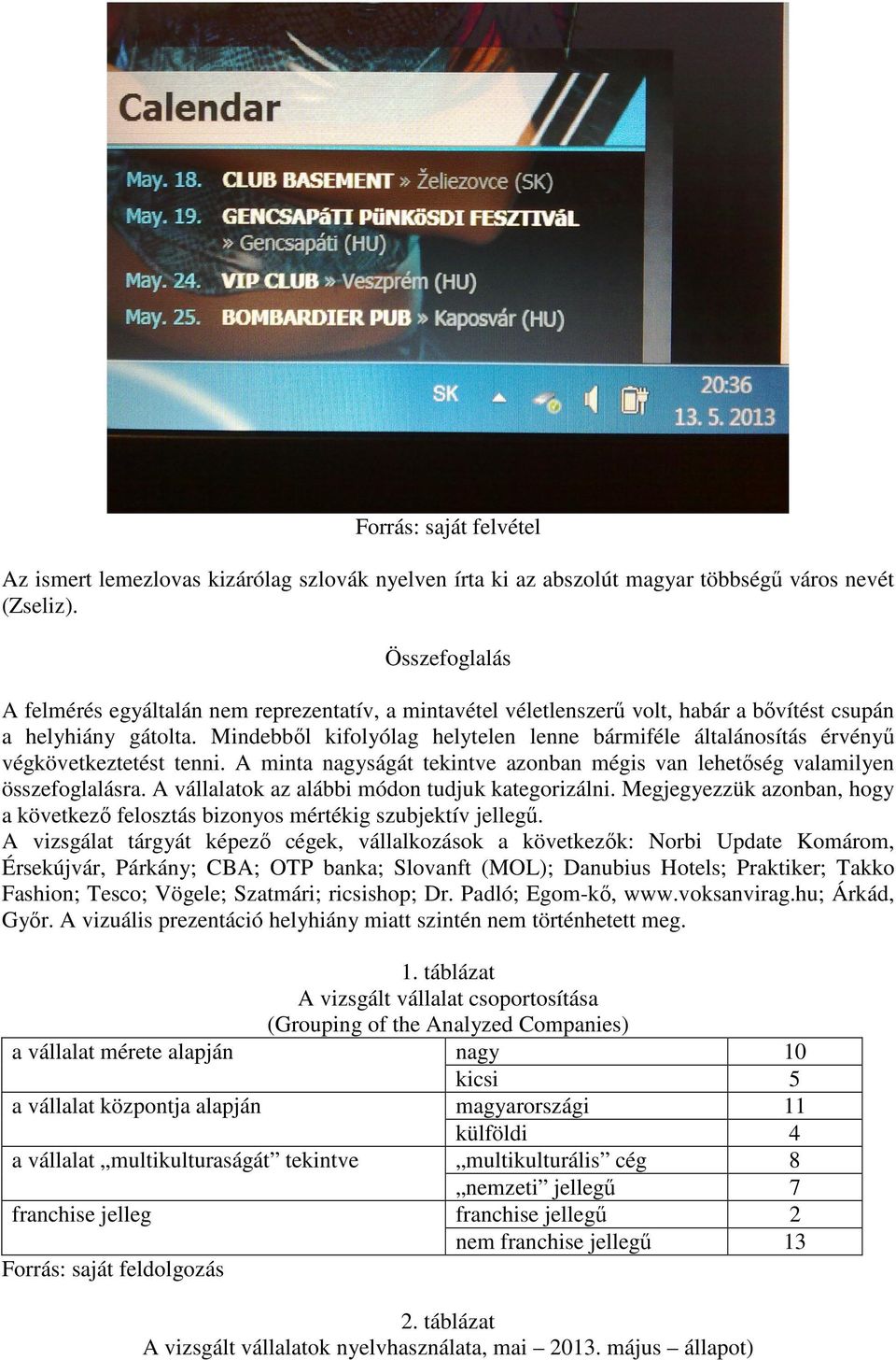 Mindebből kifolyólag helytelen lenne bármiféle általánosítás érvényű végkövetkeztetést tenni. A minta nagyságát tekintve azonban mégis van lehetőség valamilyen összefoglalásra.