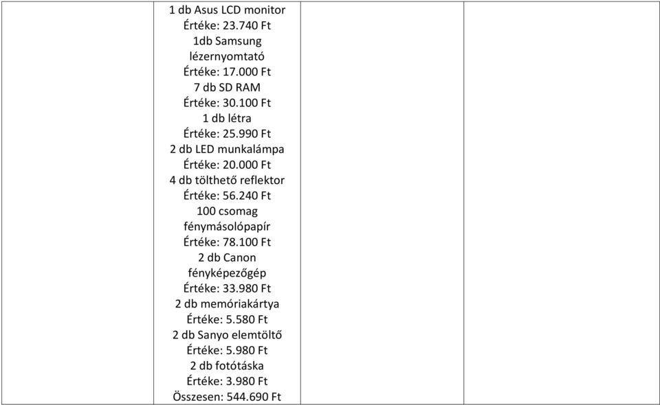 240 Ft 100 csomag fénymásolópapír Értéke: 78.100 Ft 2 db Canon fényképezőgép Értéke: 33.