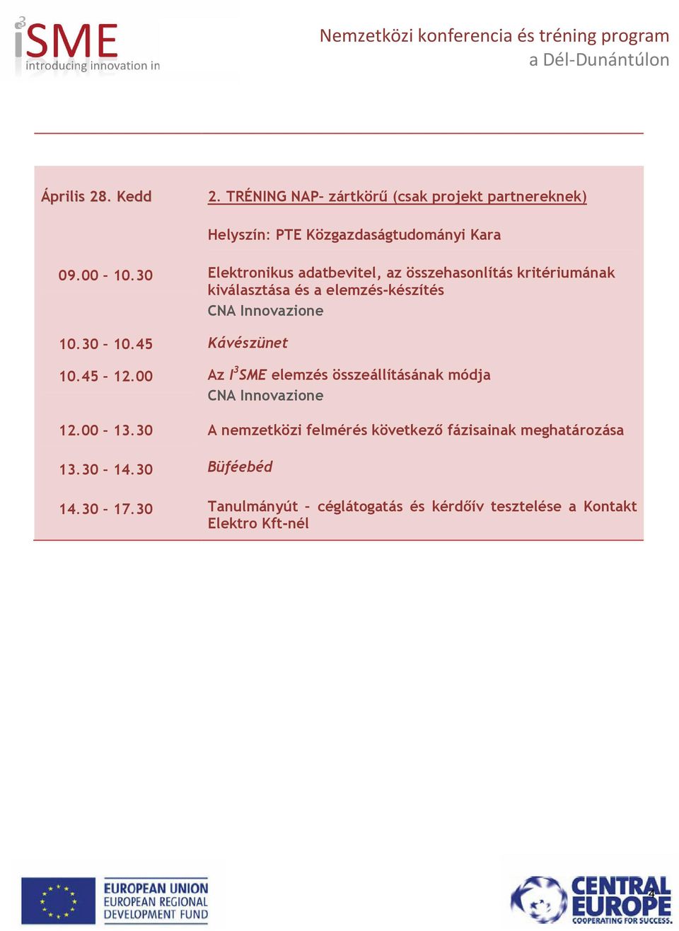 30 Elektronikus adatbevitel, az összehasonlítás kritériumának kiválasztása és a elemzés-készítés Az I 3 SME