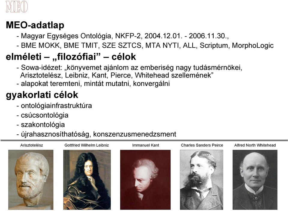 emberiség nagy tudásmérnökei, Arisztotelész, Leibniz, Kant, Pierce, Whitehead szellemének - alapokat teremteni, mintát mutatni, konvergálni