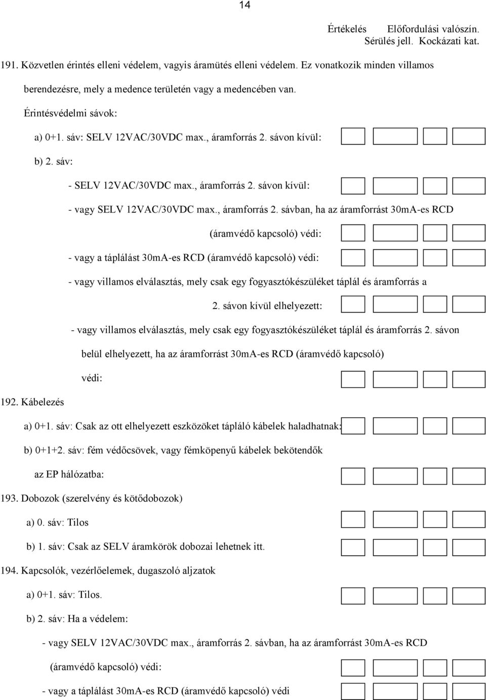 sávon kívül: b) 2. sáv: - SELV 12VAC/30VDC max., áramforrás 2.