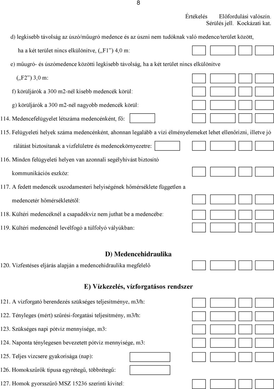 Medencefelügyelet létszáma medencénként, fő: 115.