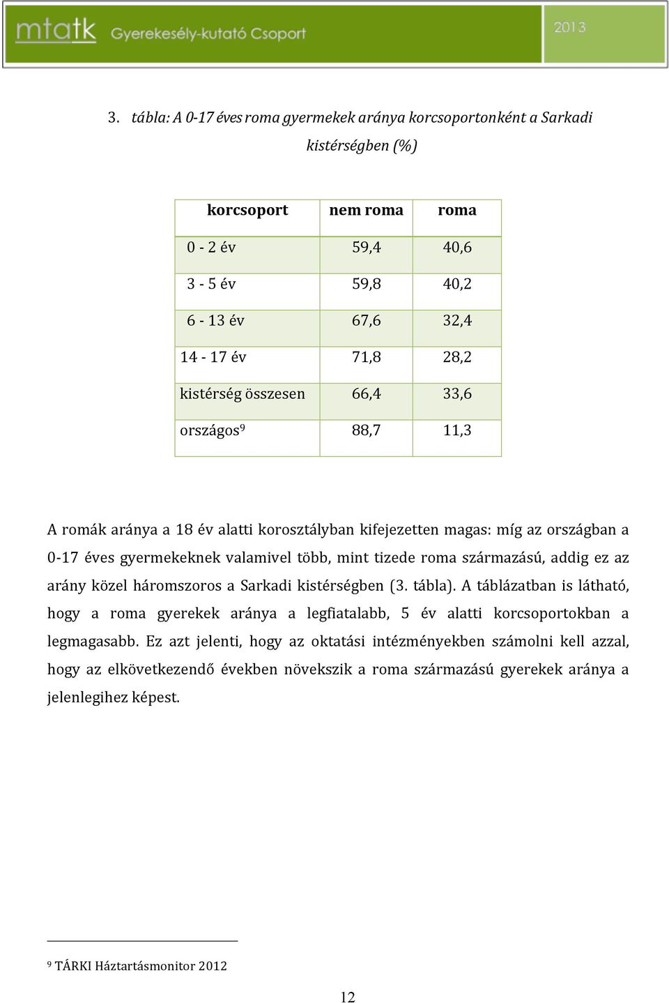 származású, addig ez az arány közel háromszoros a Sarkadi kistérségben(3. tábla).