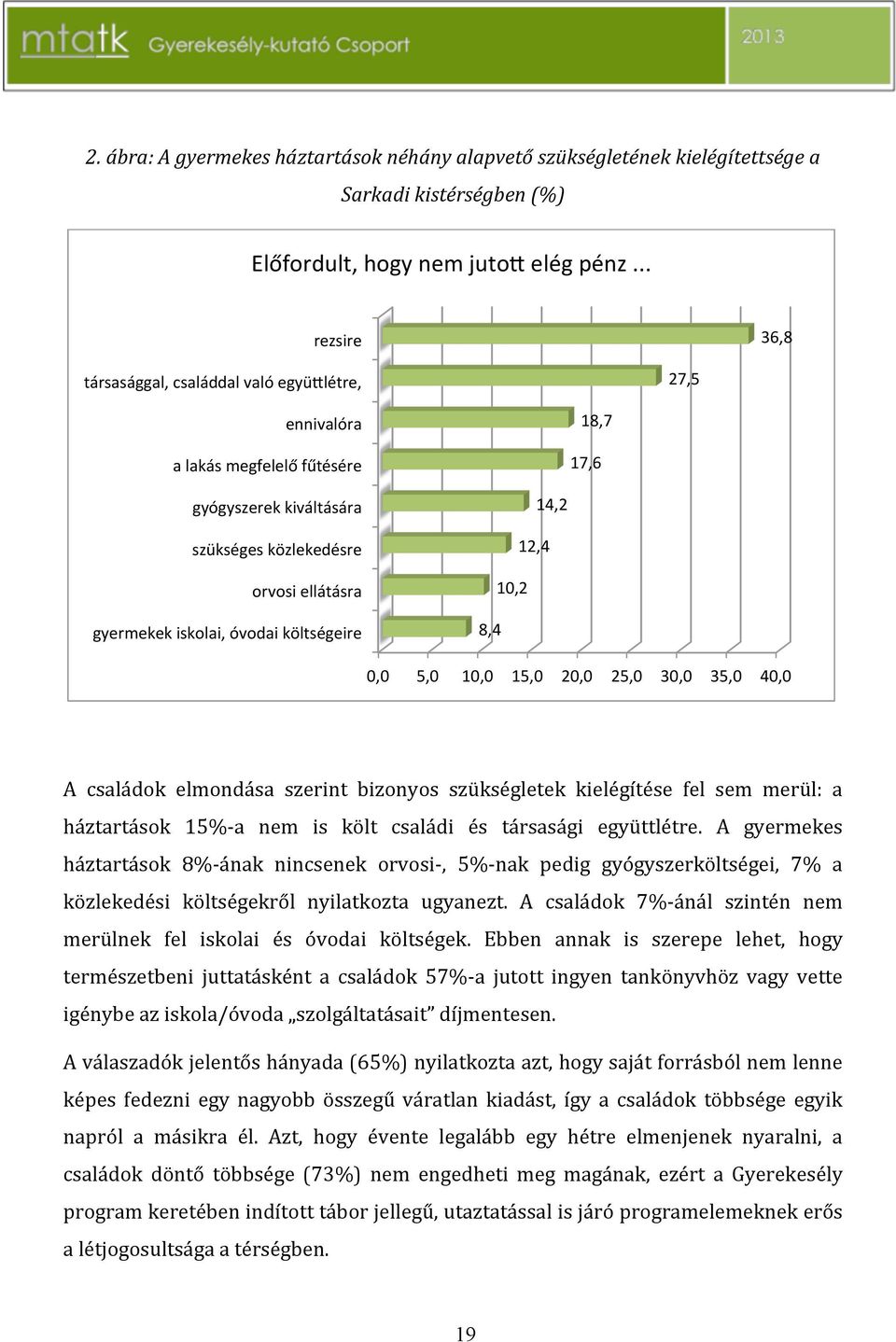 14,2 12,4 10,2 8,4 0,0 5,0 10,0 15,0 20,0 25,0 30,0 35,0 40,0 A családok elmondása szerint bizonyos szükségletek kielégítése fel sem merül: a háztartások 15%Ca nem is költ családi és társasági