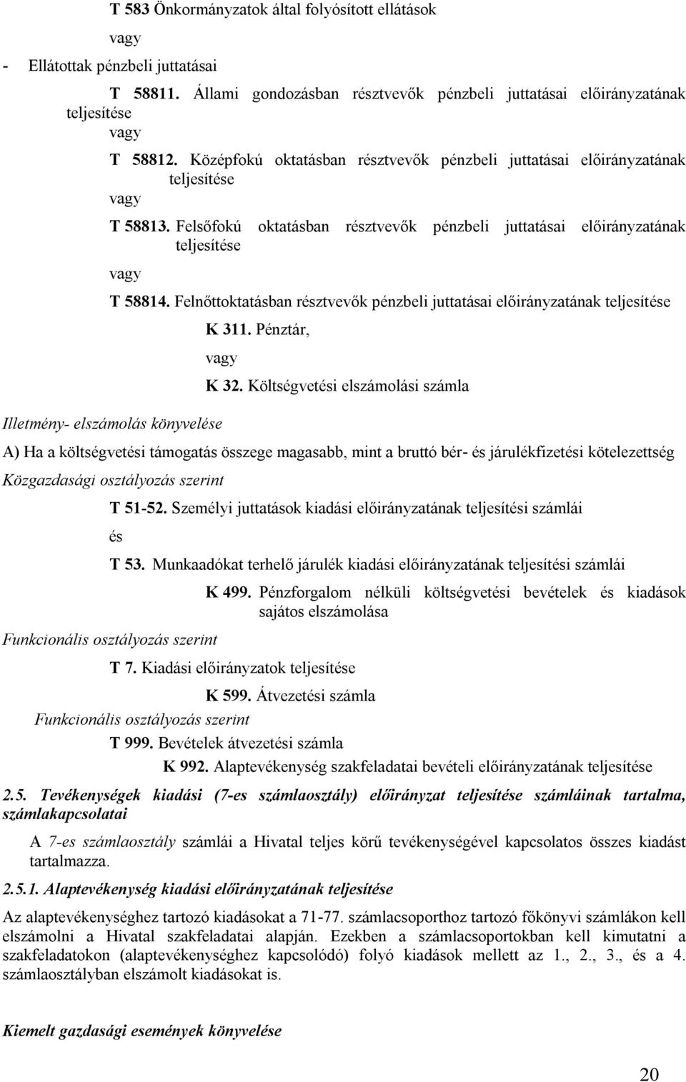 Felnőttoktatásban rztvevők pénzbeli juttatásai előirányzatának teljesíte K 311. Pénztár, Illetmény- elszámolás könyvele K 32.