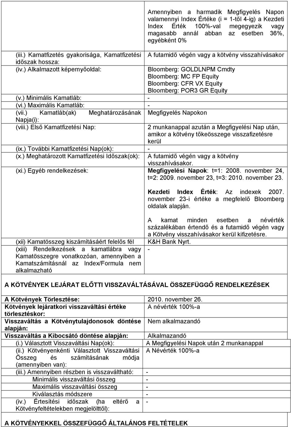 Equity Bloomberg: CFR VX Equity Bloomberg: POR3 GR Equity (v.) Minimális Kamatláb: - (vi.) Maximális Kamatláb: - (vii.) Kamatláb(ak) Meghatározásának Megfigyelés Napokon Napja(i): (viii.