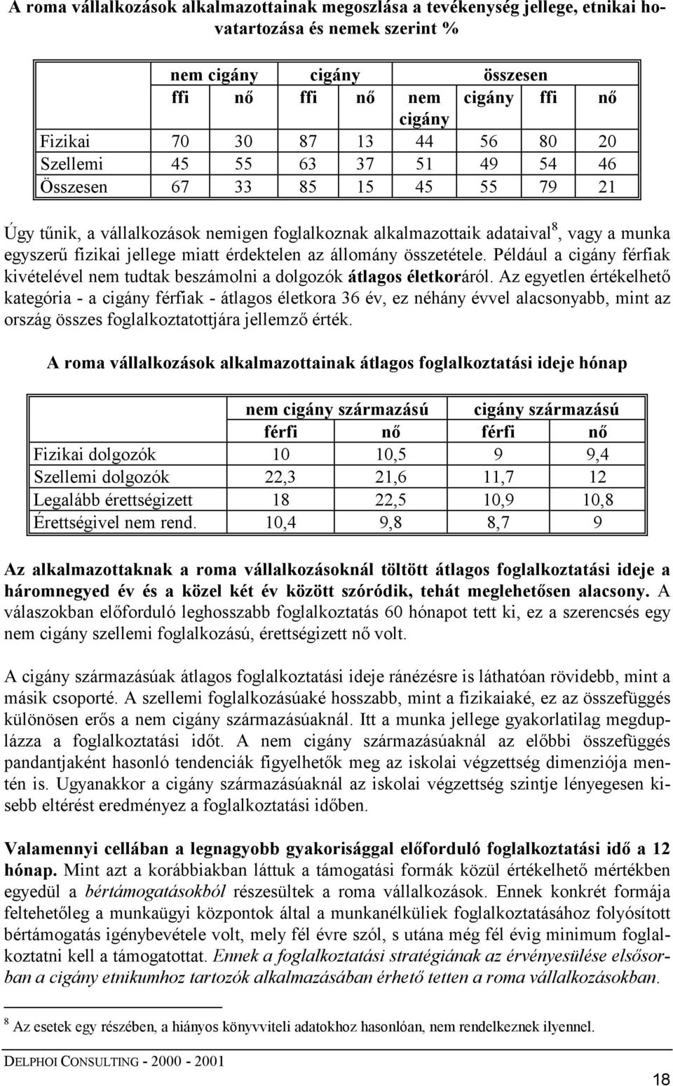 érdektelen az állomány összetétele. Például a cigány férfiak kivételével nem tudtak beszámolni a dolgozók átlagos életkoráról.