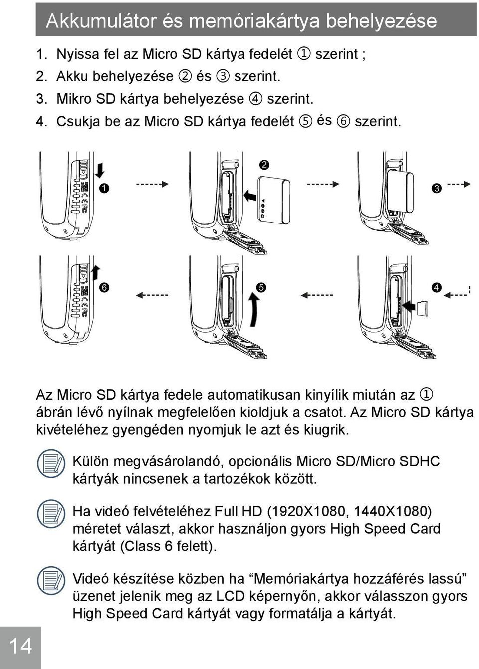 Az Micro SD kártya kivételéhez gyengéden nyomjuk le azt és kiugrik. Külön megvásárolandó, opcionális Micro SD/Micro SDHC kártyák nincsenek a tartozékok között.