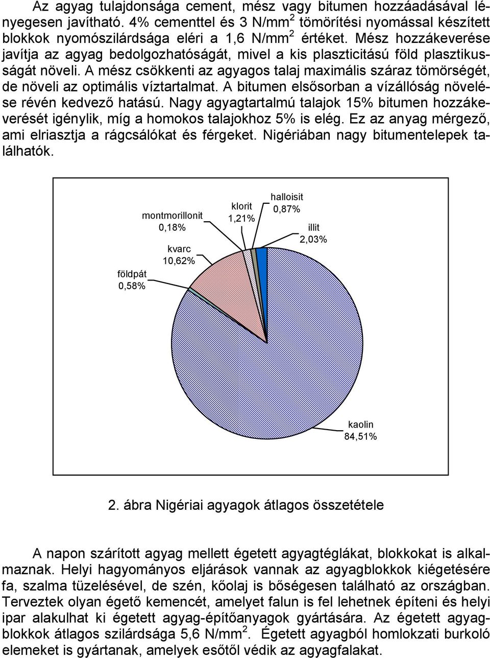 A mész csökkenti az agyagos talaj maximális száraz tömörségét, de növeli az optimális víztartalmat. A bitumen elsősorban a vízállóság növelése révén kedvező hatású.