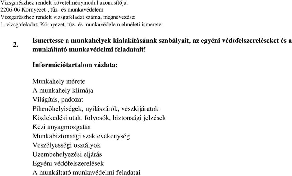 Információtartalom vázlata: Munkahely mérete munkahely klímája Világítás, padozat Pihenőhelyiségek, nyílászárók,