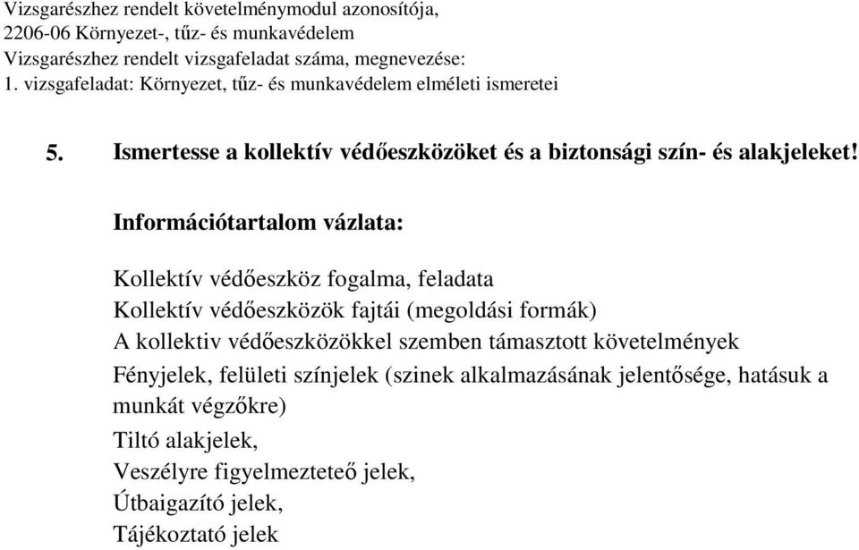 formák) kollektiv védőeszközökkel szemben támasztott követelmények Fényjelek, felületi színjelek (szinek