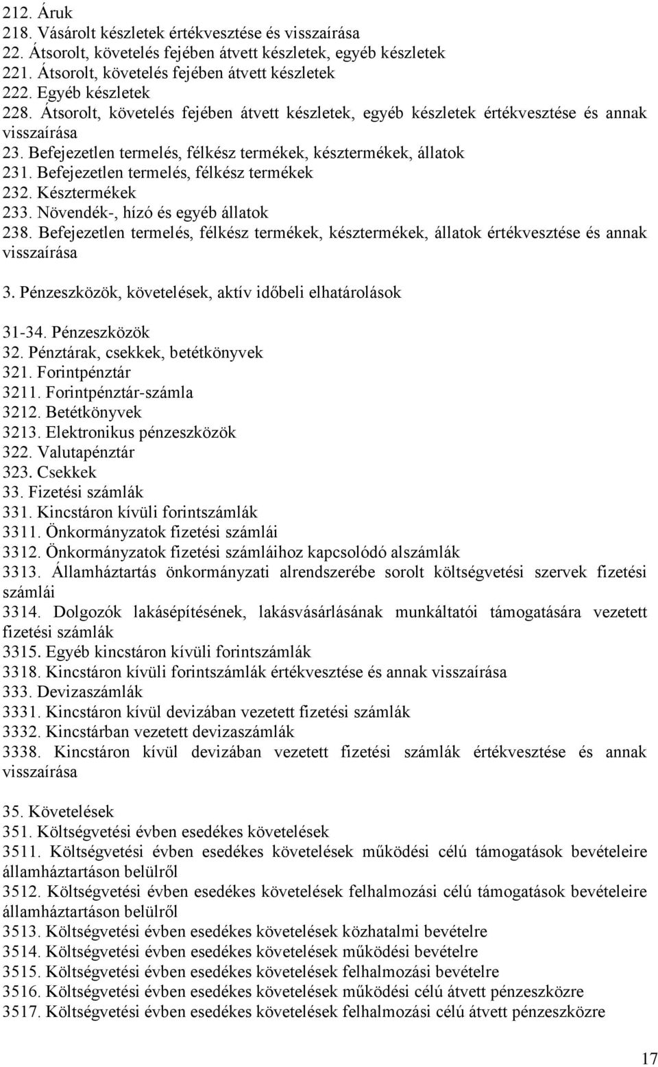 Befejezetlen termelés, félkész termékek 232. Késztermékek 233. Növendék-, hízó és egyéb állatok 238.