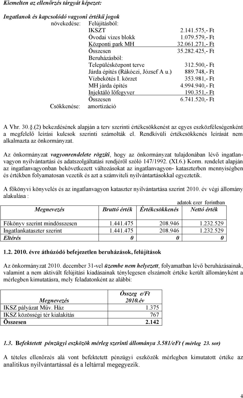 940,- Ft Injektáló lőfegyver 190.351,- Ft Összesen 6.741.520,- Ft Csökkenése: amortizáció A Vhr. 30.