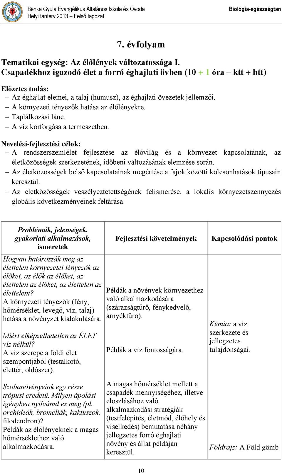 A környezeti tényezők hatása az élőlényekre. Táplálkozási lánc. A víz körforgása a természetben.