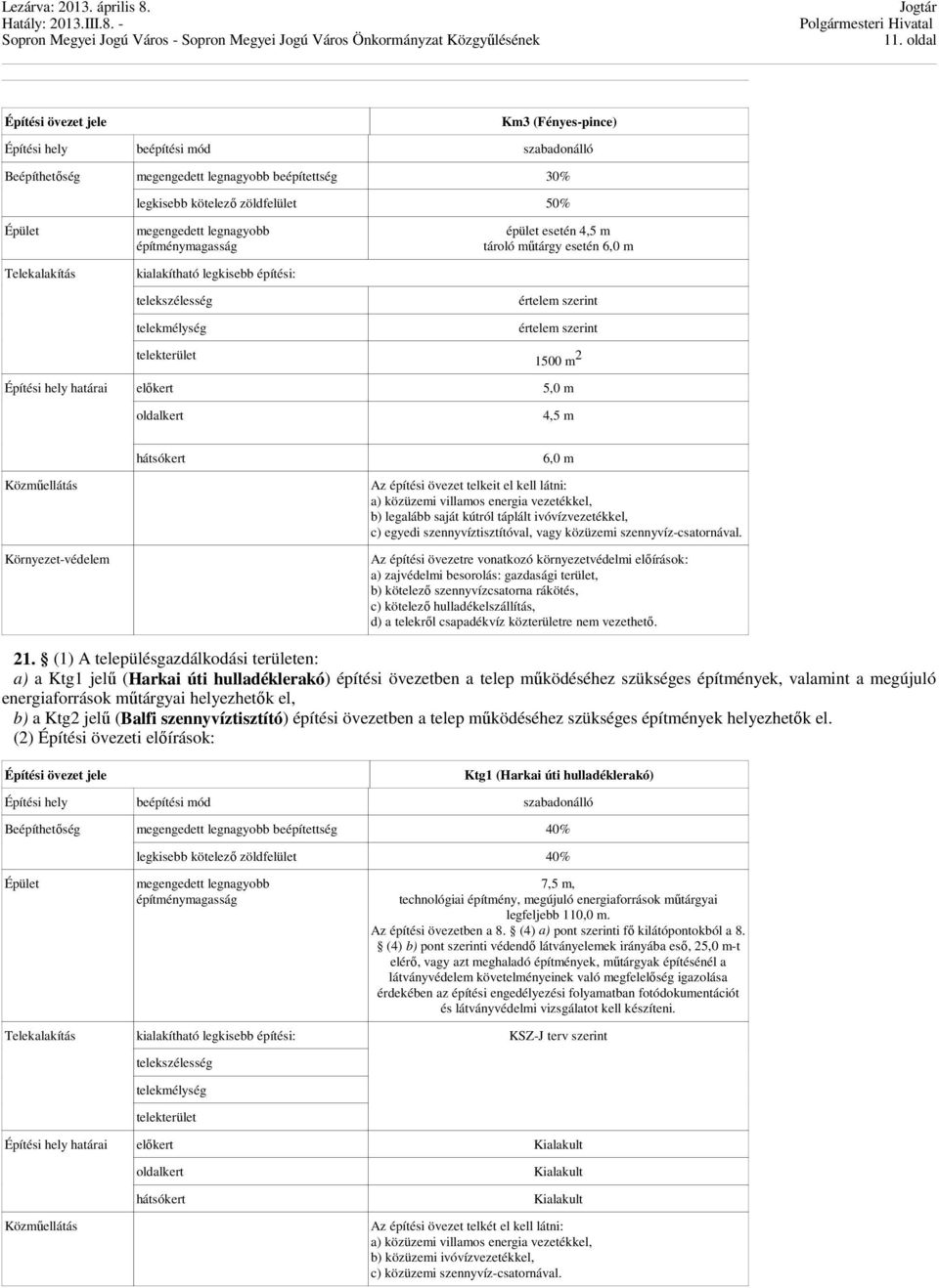 2 Építési hely határai elıkert 5,0 m oldalkert 4,5 m Közmőellátás Környezet-védelem hátsókert 6,0 m Az építési övezet telkeit el kell látni: a) közüzemi villamos energia vezetékkel, b) legalább saját