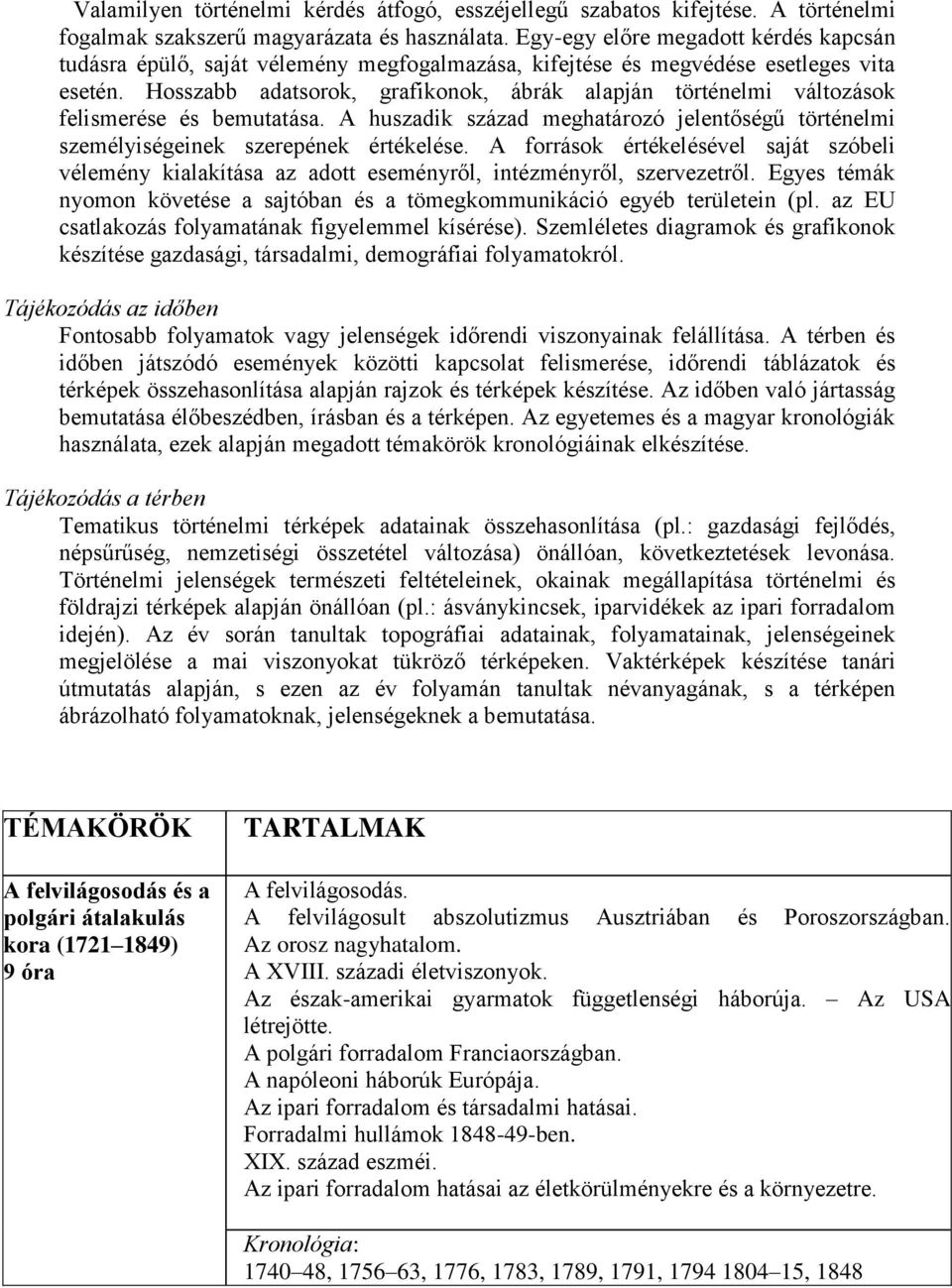 Hosszabb adatsorok, grafikonok, ábrák alapján történelmi változások felismerése és bemutatása. A huszadik század meghatározó jelentőségű történelmi személyiségeinek szerepének értékelése.