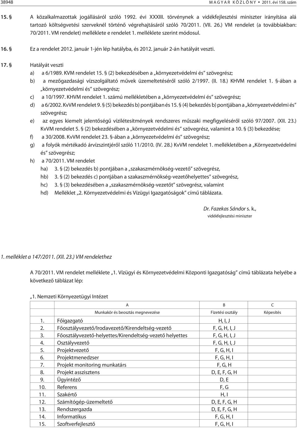 VM rendelet) melléklete e rendelet 1. melléklete szerint módosul. 16. Ez a rendelet 2012. január 1-jén lép hatályba, és 2012. január 2-án hatályát veszti. 17. Hatályát veszti a) a 6/1989.