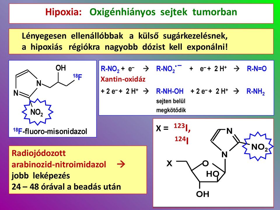 2 H 18 F 18 F-fluoro-misonidazol Radiojódozott arabinozid-nitroimidazol jobb leképezés 24 48 órával a beadás után 1.