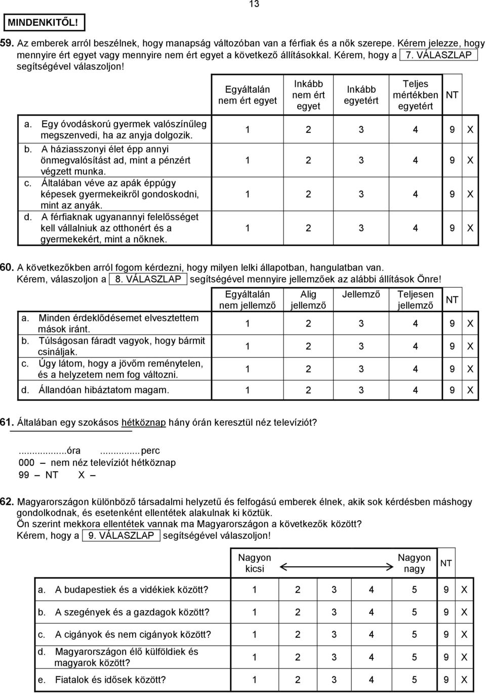 A háziasszonyi élet épp annyi önmegvalósítást ad, mint a pénzért végzett munka. c. Általában véve az apák éppúgy képesek gyermekeikről gondoskodni, mint az anyák. d.