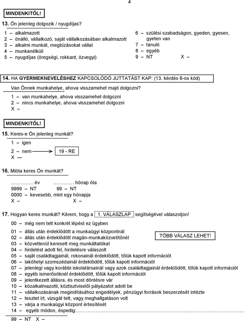gyesen, gyeten van 7 tanuló 8 egyéb 9 NT 14. HA GYERMEKNEVELÉSHEZ KAPCSOLÓDÓ JUTTATÁST KAP: (13. kérdés 6-os kód) Van Önnek munkahelye, ahova visszamehet majd dolgozni?