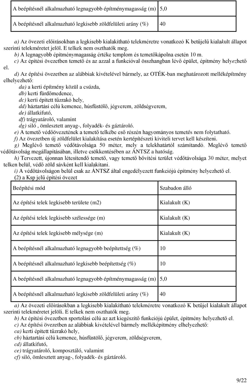 c) Az építési övezetben temető és az azzal a funkcióval összhangban lévő épület, építmény helyezhető el.