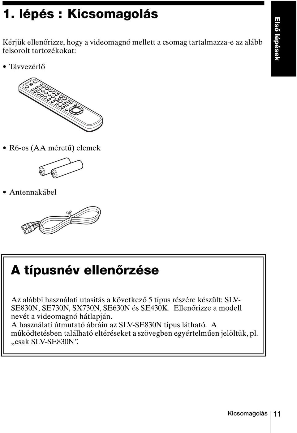 részére készült: SLV- SE830N, SE730N, SX730N, SE630N és SE430K. Ellenőrizze a modell nevét a videomagnó hátlapján.