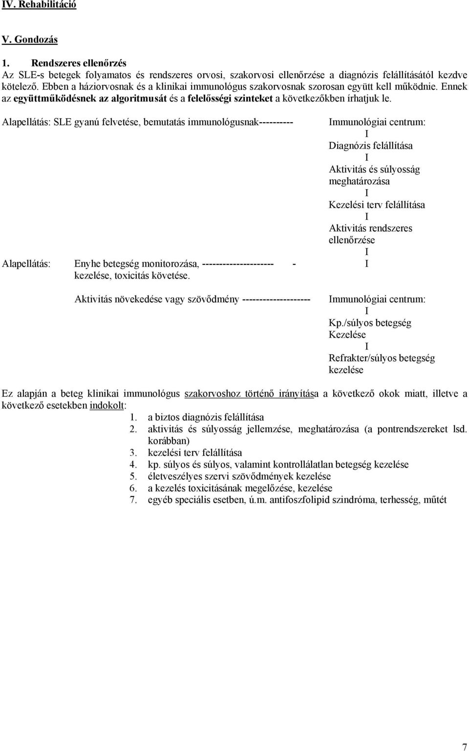 Alapellátás: SLE gyanú felvetése, bemutatás immunológusnak---------- Immunológiai centrum: I Diagnózis felállítása I Aktivitás és súlyosság meghatározása I Kezelési terv felállítása I Aktivitás