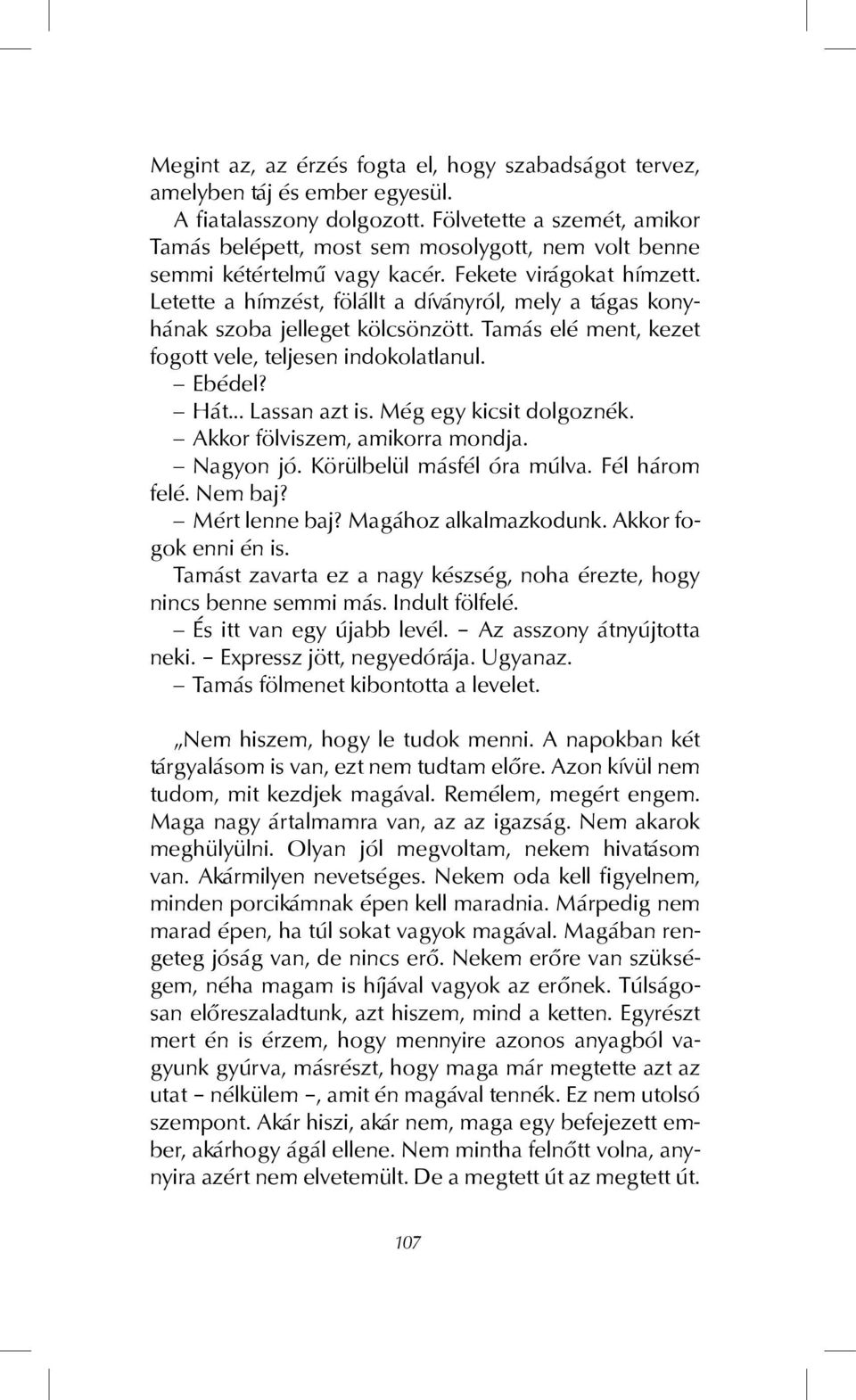 Letette a hímzést, fölállt a díványról, mely a tágas konyhának szoba jelleget kölcsönzött. Tamás elé ment, kezet fogott vele, teljesen indokolatlanul. Ebédel? Hát Lassan azt is.