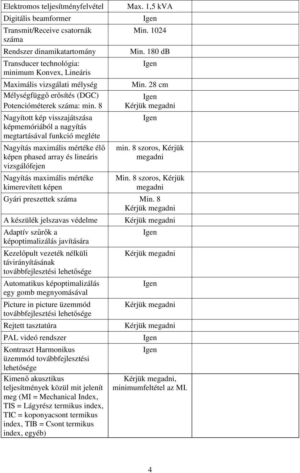 8 Nagyított kép visszajátszása képmemóriából a nagyítás megtartásával funkció megléte Nagyítás maximális mértéke élő képen phased array és lineáris vizsgálófejen Nagyítás maximális mértéke