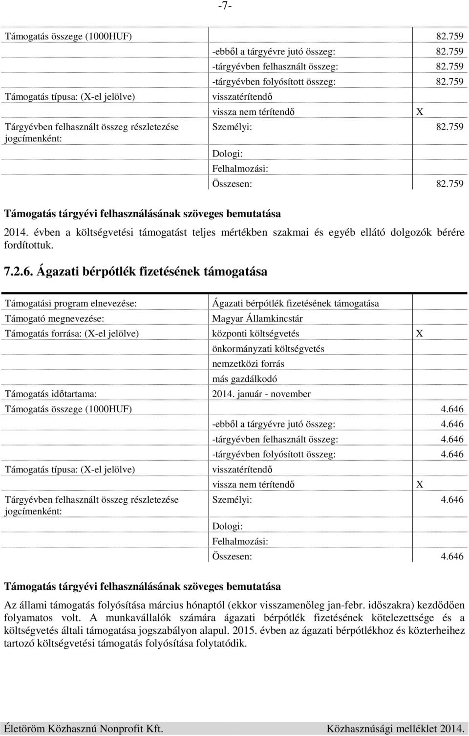 Ágazati bérpótlék fizetésének támogatása Ágazati bérpótlék fizetésének támogatása Magyar Államkincstár Támogatás forrása: (-el jelölve) központi költségvetés 2014.