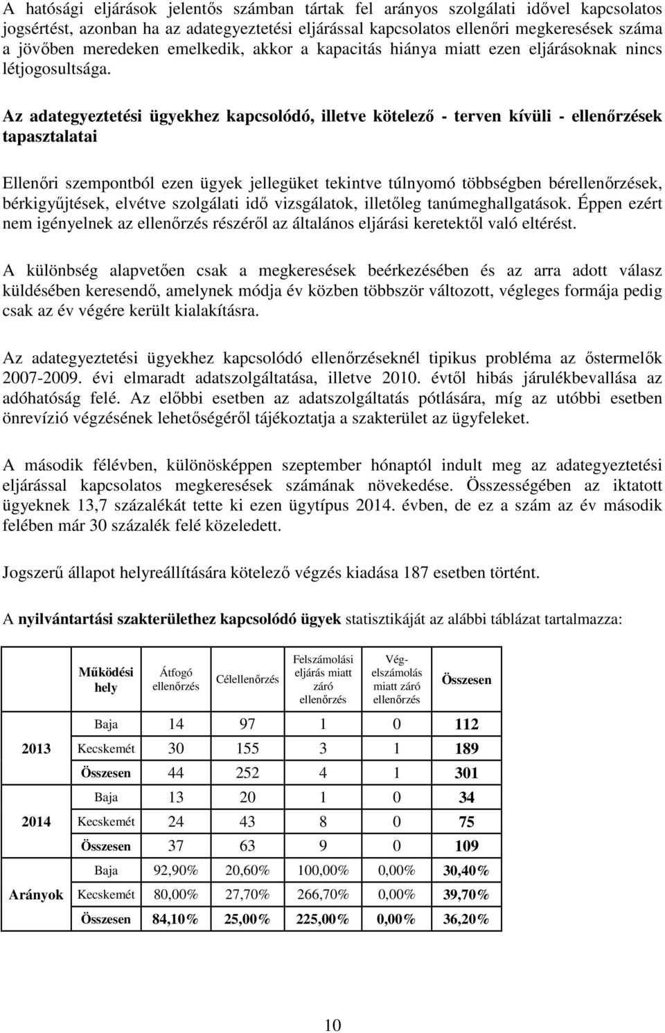 Az adategyeztetési ügyekhez kapcsolódó, illetve kötelező - terven kívüli - ellenőrzések tapasztalatai Ellenőri szempontból ezen ügyek jellegüket tekintve túlnyomó többségben bérellenőrzések,