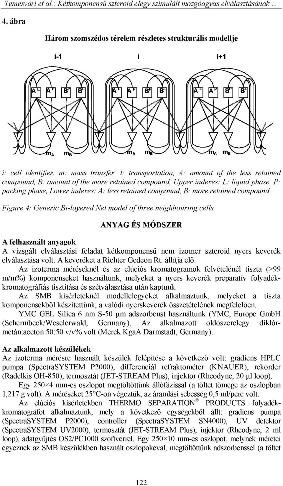 t: transportation, A: amount of the less retained compound, B: amount of the more retained compound, Upper indexes: L: liquid phase, P: packing phase, Lower indexes: A: less retained compound, B: