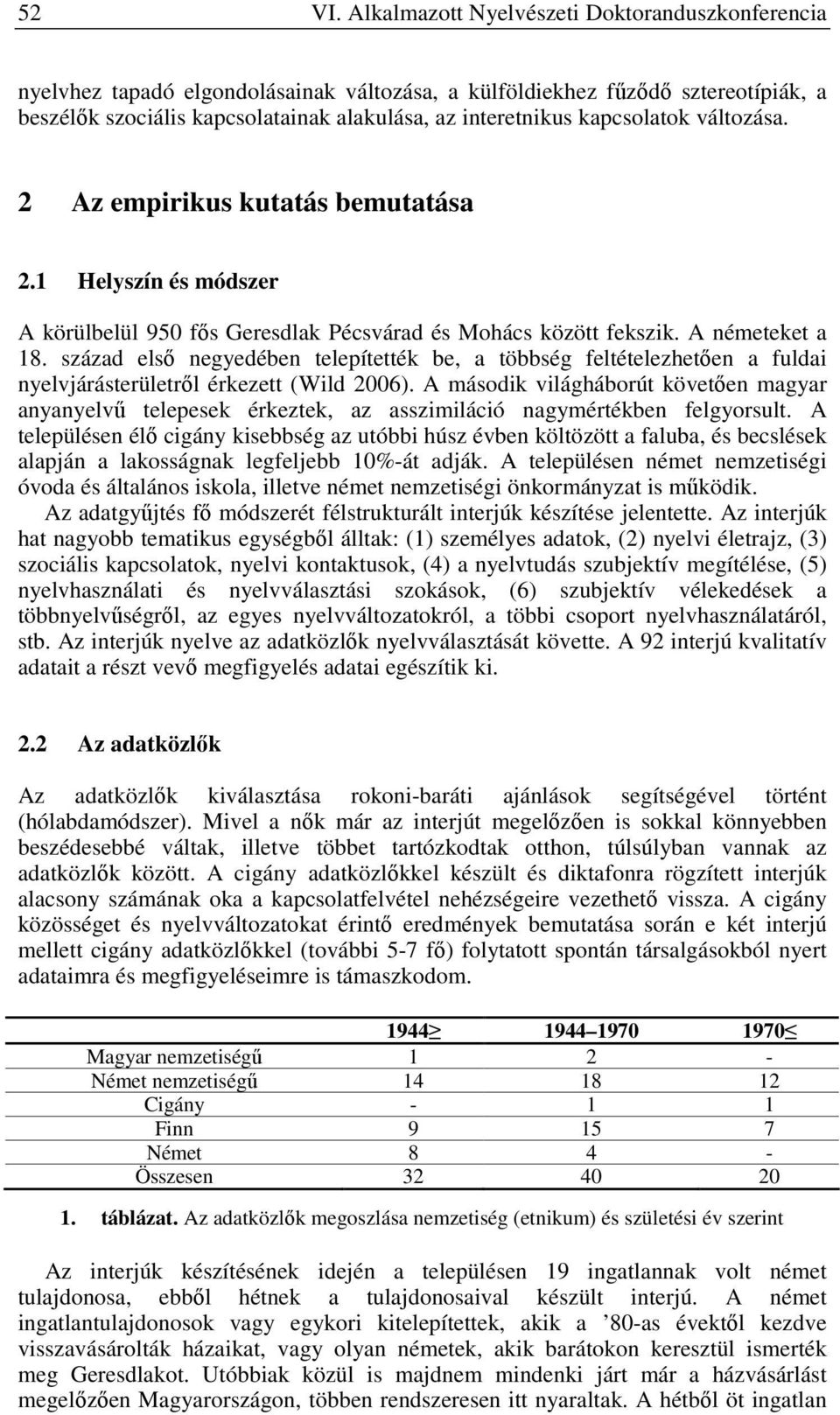 kapcsolatok változása. 2 Az empirikus kutatás bemutatása 2.1 Helyszín és módszer A körülbelül 950 fős Geresdlak Pécsvárad és Mohács között fekszik. A németeket a 18.