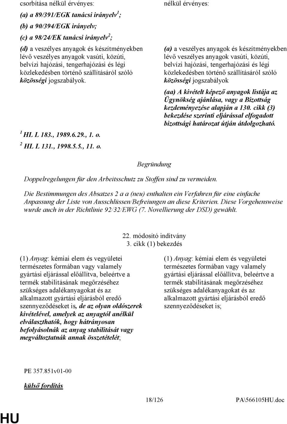 nélkül érvényes: (a) a veszélyes anyagok és készítményekben lévő veszélyes anyagok vasúti, közúti, belvízi hajózási, tengerhajózási és légi közlekedésben történő szállításáról szóló közösségi